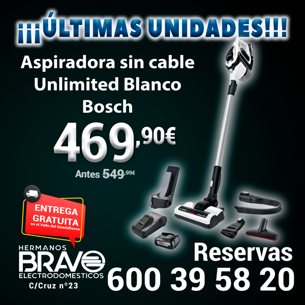 Aspiradora sin cable Bosch en Hermanos Bravo Electrodomésticos.